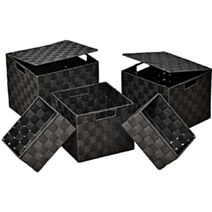 Set de 5 paniers rangement carrés polyester noir