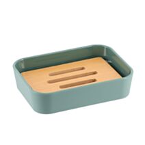 Porte savon caoutchouc + thermoplastique et bambou vert sauge