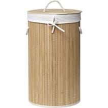 Panier à linge rond pliable bambou/lin - TENDANCE