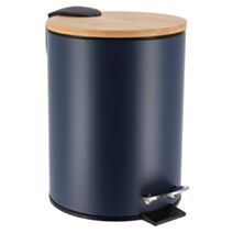 Poubelle métal frein de chute bambou/bleu 2,5 L - TENDANCE