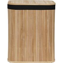 Panier à linge rectangulaire bambou tissu noir 43,5x34,5x54cm - TENDANCE