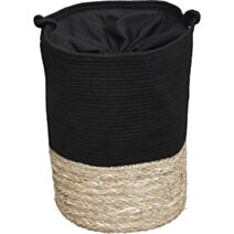 Panier à linge ronde coton 50x37cm noir naturel - TENDANCE