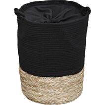 Panier à linge ronde coton noir naturel 45x33,5cm - TENDANCE