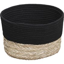 Corbeille Ovale coton matière végétale Noir/Naturel 32x25x25cm - TENDANCE