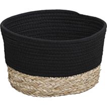 Corbeille Ovale coton/matière végétale noir/naturel 30x22x17cm - TENDANCE