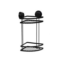 Étagère d'angle fil métal 2 niveaux à ventouses noir - TENDANCE
