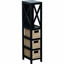 Meuble MDF 1 étagère + 3 paniers tressés naturel/noir- TENDANCE