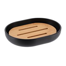Porte savon ovale bambou polystyrène 12,5x9,5x2,5cm noir - TENDANCE