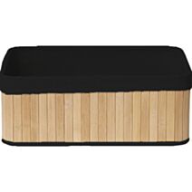 Panier rectangulaire Bambou Tissu lin noir 38x26x14,5cm - TENDANCE
