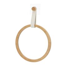 Porte-serviette Arrondi Bambou Lanière simili cuir Blanc 31x3,5x3cm - TENDANCE