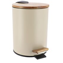 Poubelle avec frein de chute métal/acacia beige 2,5 L - TENDANCE
