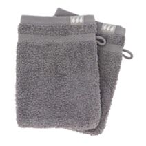 2 gants de toilette 15x21cm 100% coton gris - TENDANCE