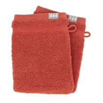 2 gants de toilette 15x21cm 100% coton terracotta - TENDANCE