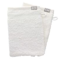 2 gants de toilette 15x21cm 100% coton blanc - TENDANCE