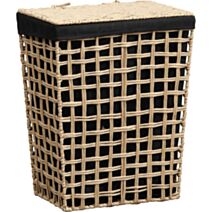 Panier à linge Bambou Tressée 38x26x48cm Naturel/Tissu noir - TENDANCE