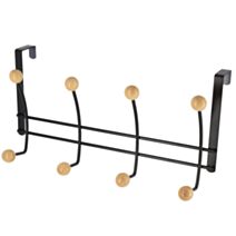 Patère 8 crochets Métal Bois Noir 20x12,5x12,5cm - TENDANCE