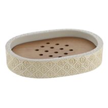 Porte-savon polyresine gravé naturel/acacia - TENDANCE