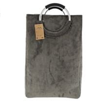 Panière à linge pliable velours côtelé 55L gris - TENDANCE