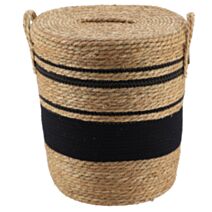 Panier à linge Paille/coton Naturel/Noir Ø37x43cm - TENDANCE