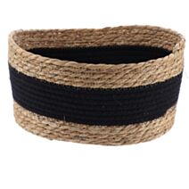 Panier paille coton naturel/noir 26x23x16cm - TENDANCE