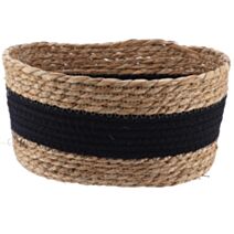 Panier paille/coton Naturel/Noir 22x18x18cm - TENDANCE