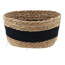 Panier paille coton naturel/noir 17,5x16x16cm - TENDANCE
