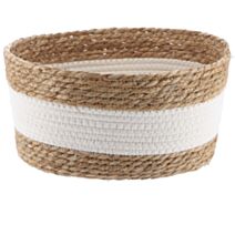 Panier paille/coton naturel/blanc 25x23x16cm - TENDANCE