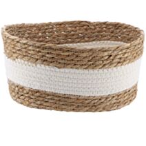 Panier paille/coton naturel/blanc 22x18x18cm - TENDANCE