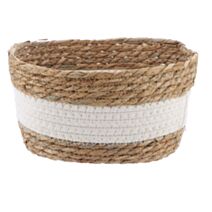 Panier paille/coton naturel/blanc 23,5x16x12cm - TENDANCE