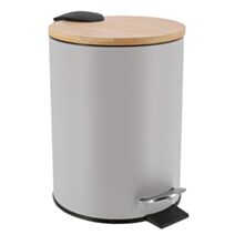 Poubelle métal frein de chute bambou gris clair 3L - TENDANCE