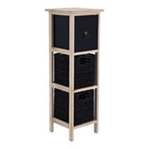 Meuble bas paulownia MDF 1 tiroir avec poignée bronze et 2 paniers papiers 77x25x25cm noir naturel - TENDANCE