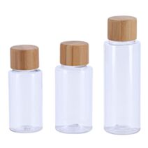 Set de 3 contenants de voyage plastique capuchon bambou transparent 5cm - TENDANCE