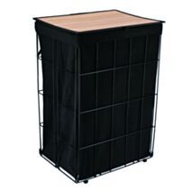 Panière à linge pliable métal/bambou noir - TENDANCE