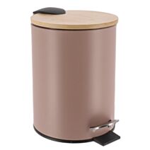 Poubelle métal + frein de chute bambou/capuccino 3L - TENDANCE
