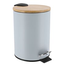 Poubelle métal frein de chute bambou bleu clair 3L - TENDANCE