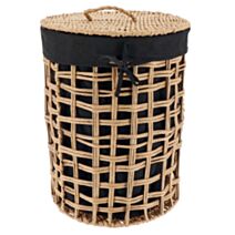 Panier à linge Papier tressé ajouré Naturel/Tissu noir 35x48cm - TENDANCE