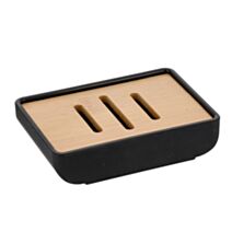 Porte-savon rectangulaire Rubber/bambou Noir 8cm - TENDANCE