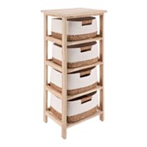 Meuble bas paulownia 4 paniers matière végétale et coton naturel/blanc - TENDANCE
