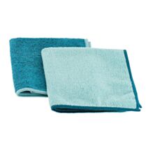 Set de 2 lavettes polyester 30x30cm bleu canard/aqua - TENDANCE