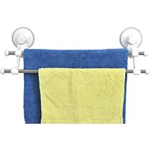Porte serviette 2 barres acier inoxydable sur ventouses - blanc