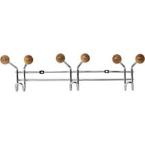 Patère métal 3 crochets à fixer décoration bois - chrome/bois