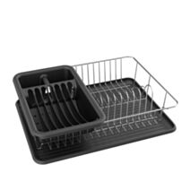 Egouttoir avec bac à assiette/couverts et socle en plastique noir - MSV