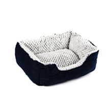 Panier velours côtélé contour bleu intérieur bouclé gris 40 x 30 x 16 cm - ZAMIBO