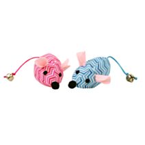 Souris en tissu grelot 7 cm bleu/rose x2 - ZAMIBO