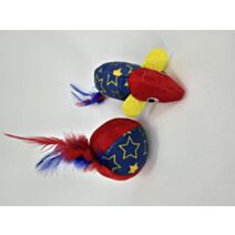 Jouet chat 2 p balle 5 cm souris 10 cm tissu plume rouge bleu - ZAMIBO