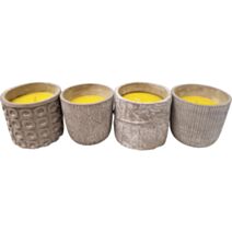 Bougie citronnelle pot ciment rond 4 motifs gris
