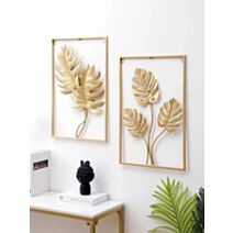 Décoration murale feuille encadrée 40 x 60 cm métal doré 2 designs au choix