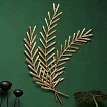 Décoration murale feuille à 3 branches 50 x 74 cm métal doré 