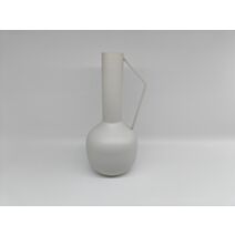 Vase haut en acier anse naturelle Ø11,5 x H25 cm blanc mat