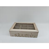 Boîte à thé Maison Familiale 24 x 16 x 7 cm bois naturel décoré
